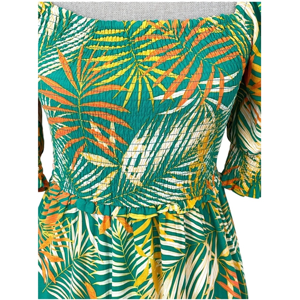 Betsy Johnson smocked teal palm print maxi dress size L - Picture 4 of 7